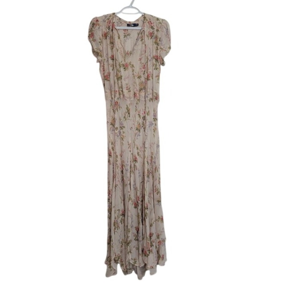 Polo Ralph Lauren Womens Floral Maxi Dress Pink Flutter Sleeve Boho Fairy Luxury
